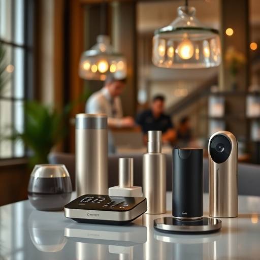 Prodotti tecnologici disposti in modo elegante per uno scatto commerciale