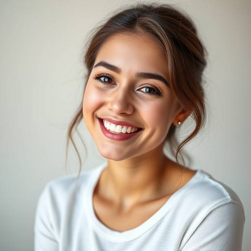 Ritratto sorridente di una giovane donna in studio fotografico con luce morbida